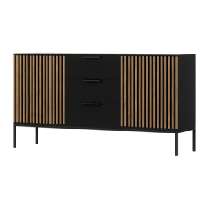 Savanna - buffet bas - effet bois et noir - 3 tiroirs et 2 portes - 150 cm - Noir / Bois