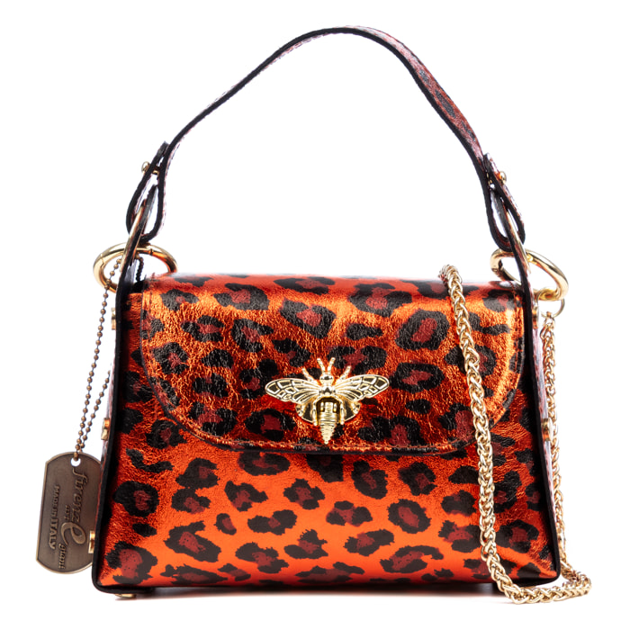Aquileia borsa a mano donna. Pelle autentica Scamosciata con stampa animalier leopardata lucida.