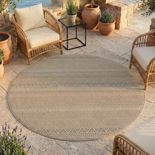 DESERT - Tapis rond intérieur/extérieur beige, design ethnique