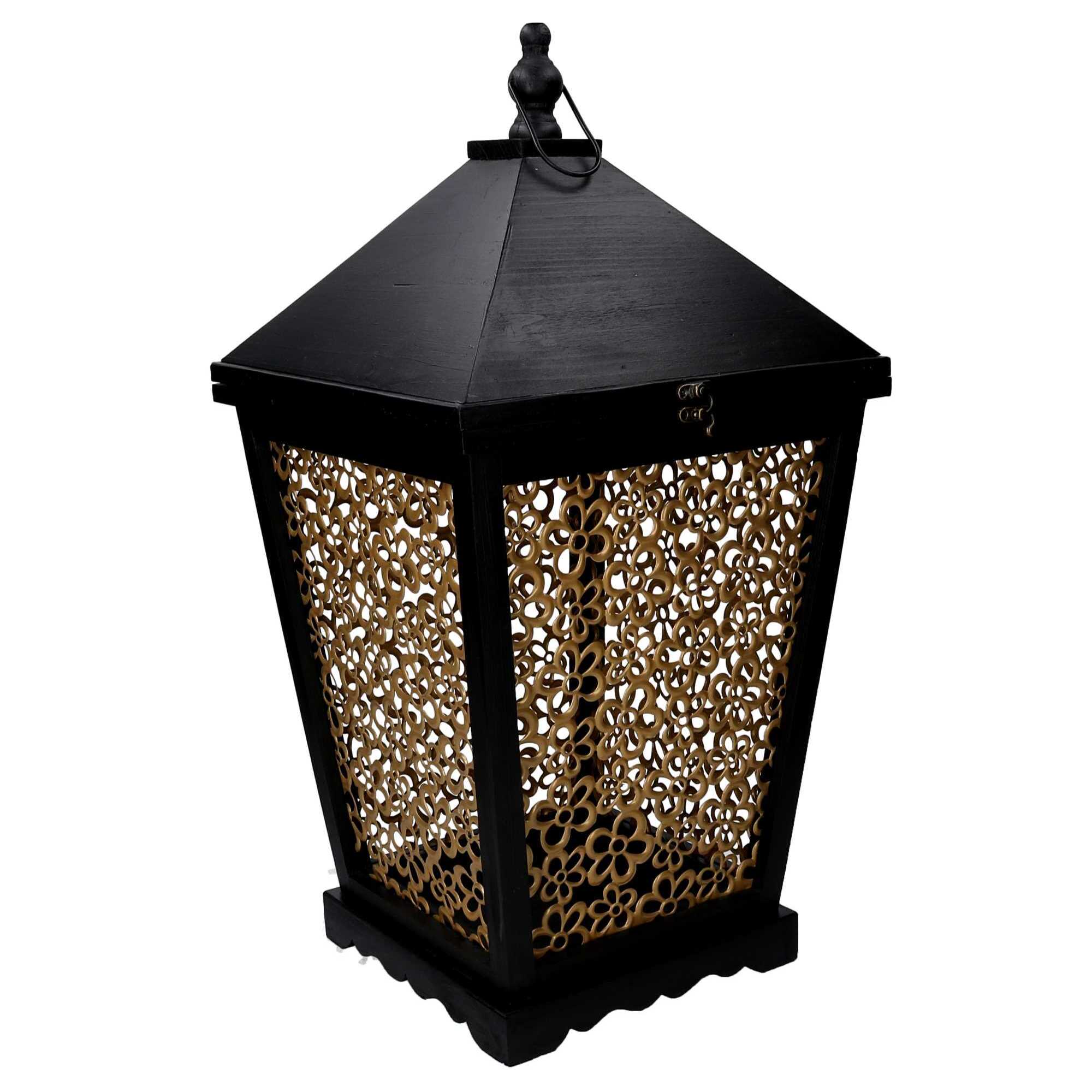 Set di 2 lanterne in legno a fiori oro e nero