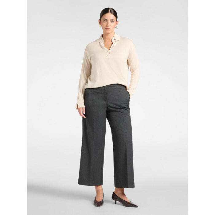 Elena Mirò - Pantalones palazzo cropped de franela - Gris