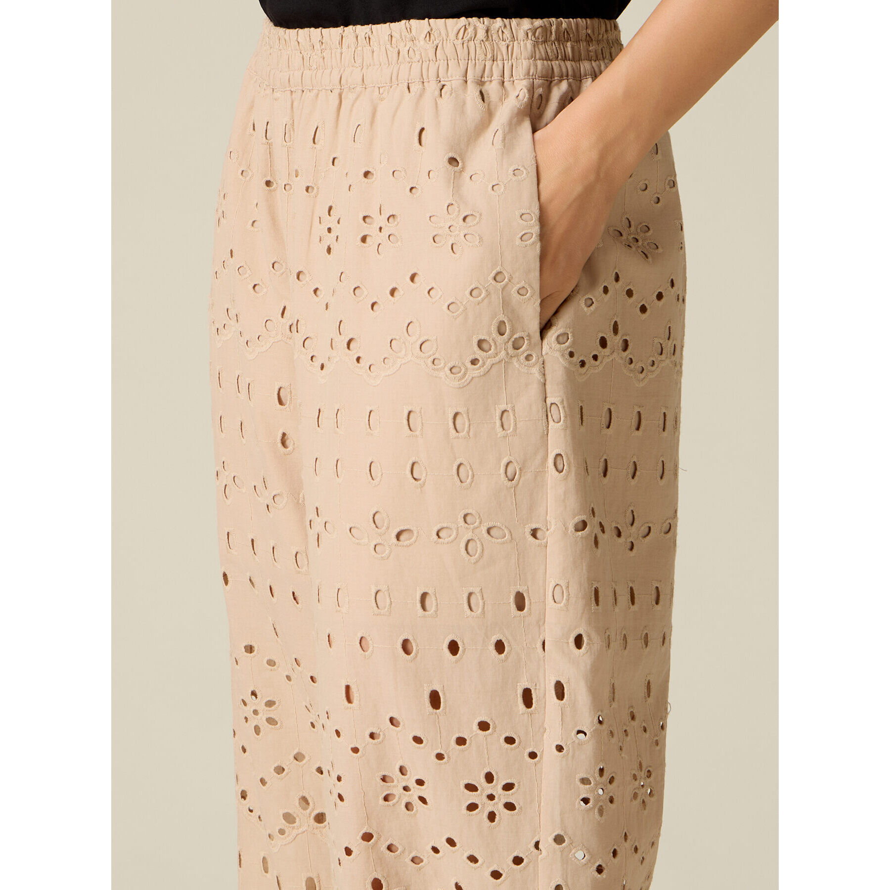 Oltre - Pantaloni cropped in pizzo sangallo - Beige
