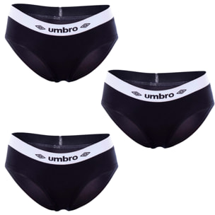 Pack 3 slips deportivos femeninos UMBRO negro con cintura blanca