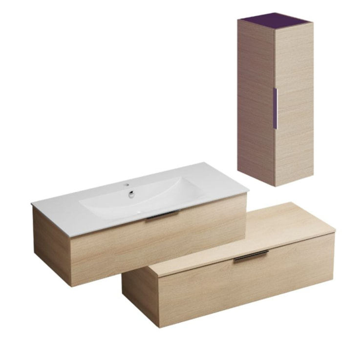 Meuble salle de bain vasque BURGBAD Olena en décaler 120 cm chêne clair + colonne