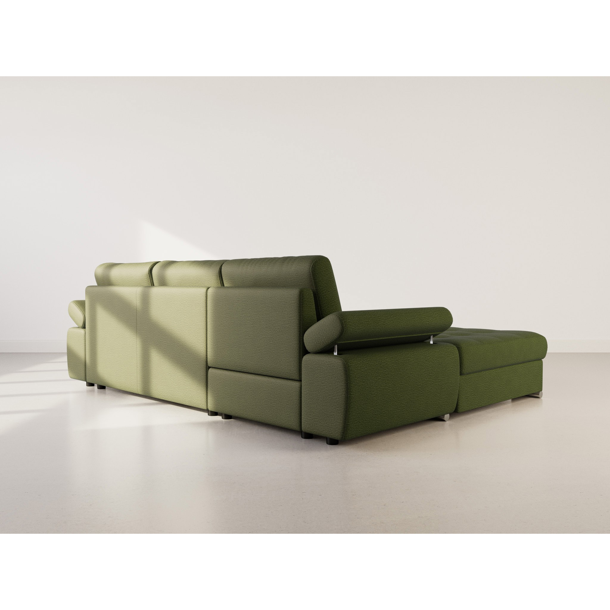 Bianca - Canapé d'angle gauche 4 places convertible avec coffre en tissu texturé - Vert