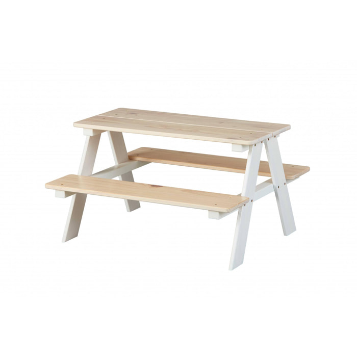 Set tavolo con panche bambini, in pino bianco, cm 90x82x50