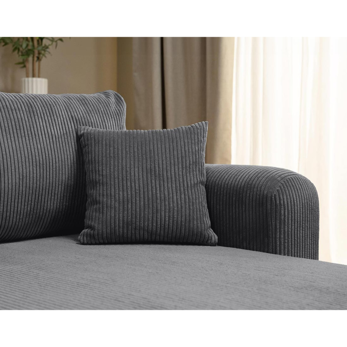 Naomi - Canapé d'angle réversible 4 places convertible avec coffre en velours côtelé - Gris foncé