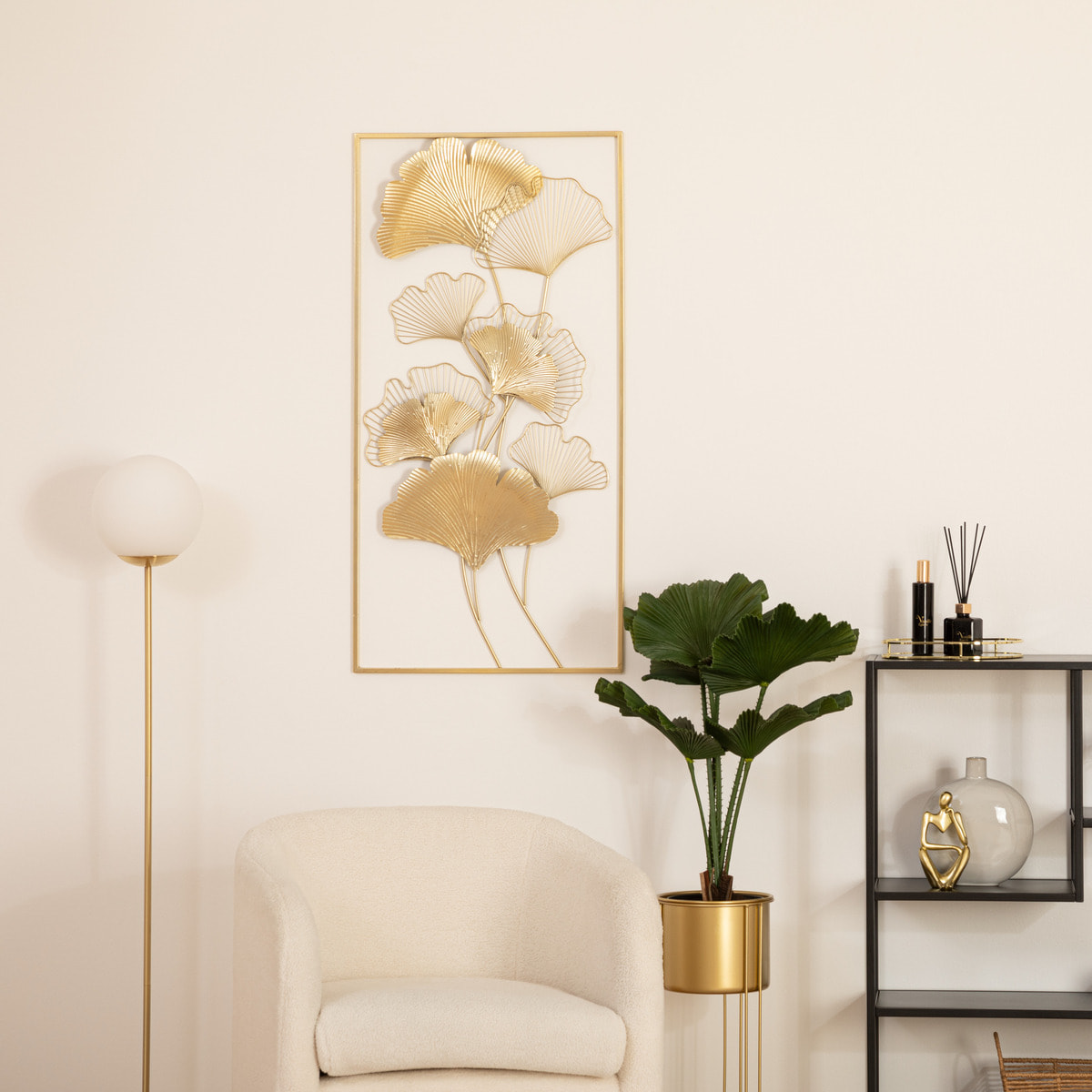 Déco murale "Ginko" métal doré 50x100cm