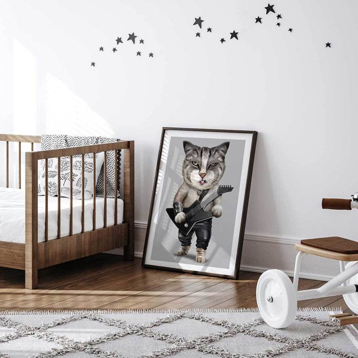 Affiche enfant chat en métal lourd  Affiche + cadre en bois - Noir