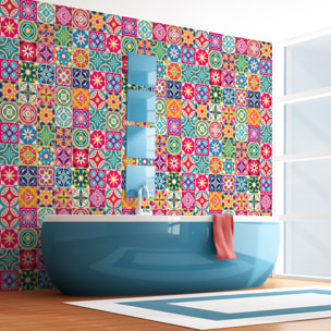 Stickers muraux - Sticker Mural Carrelage adhésif Cuisine Salle de Bain - 30 STICKERS CARREAUX DE CIMENT AZULEJOS AMY