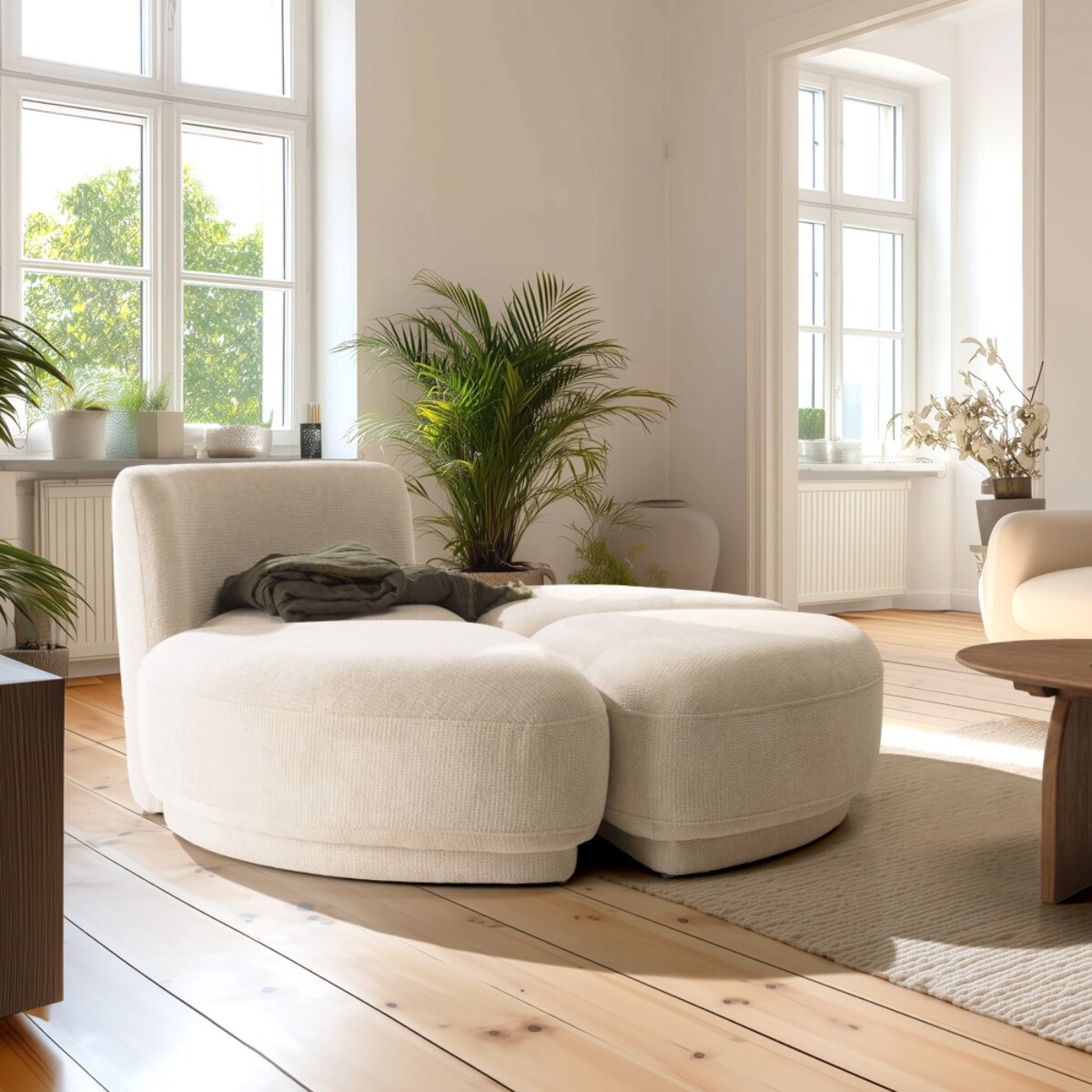 LEOPOLD - Ensemble: canapé 1 place avec dossier + 3 poufs