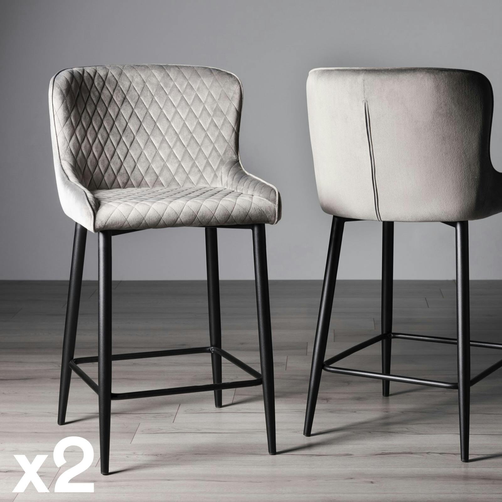 Chaise de bar velours gris (lot de 2) ARLINGTON