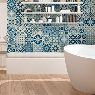 Stickers muraux - Sticker Mural Carrelage adhésif Cuisine Salle de Bain - 60 STICKERS CARREAUX DE CIMENT AZULEJOS RIANA