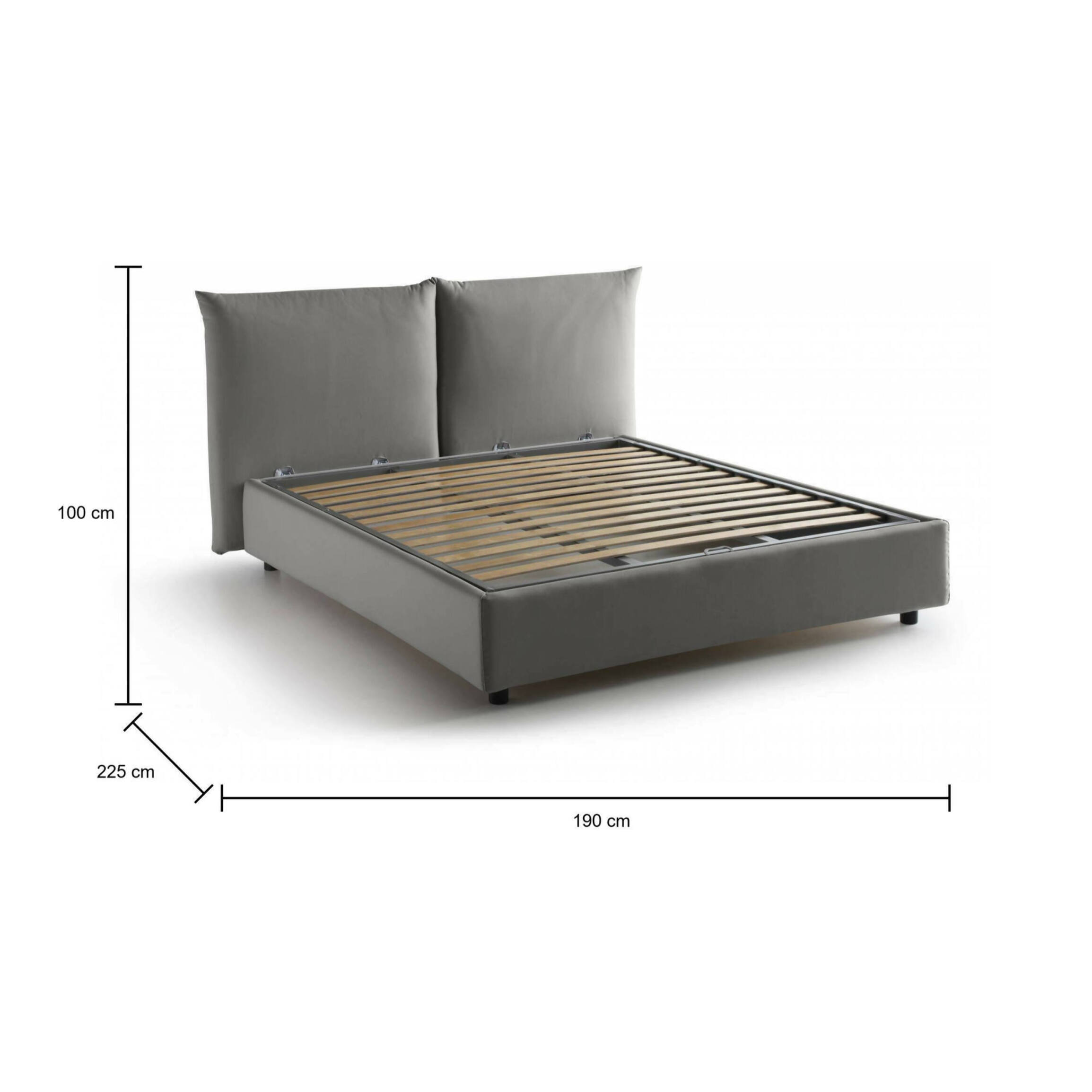 Letto matrimoniale Gabriella, Letto contenitore con rivestimento in tessuto, 100% Made in Italy, Apertura frontale, adatto per materasso Cm 160x200, Grigio