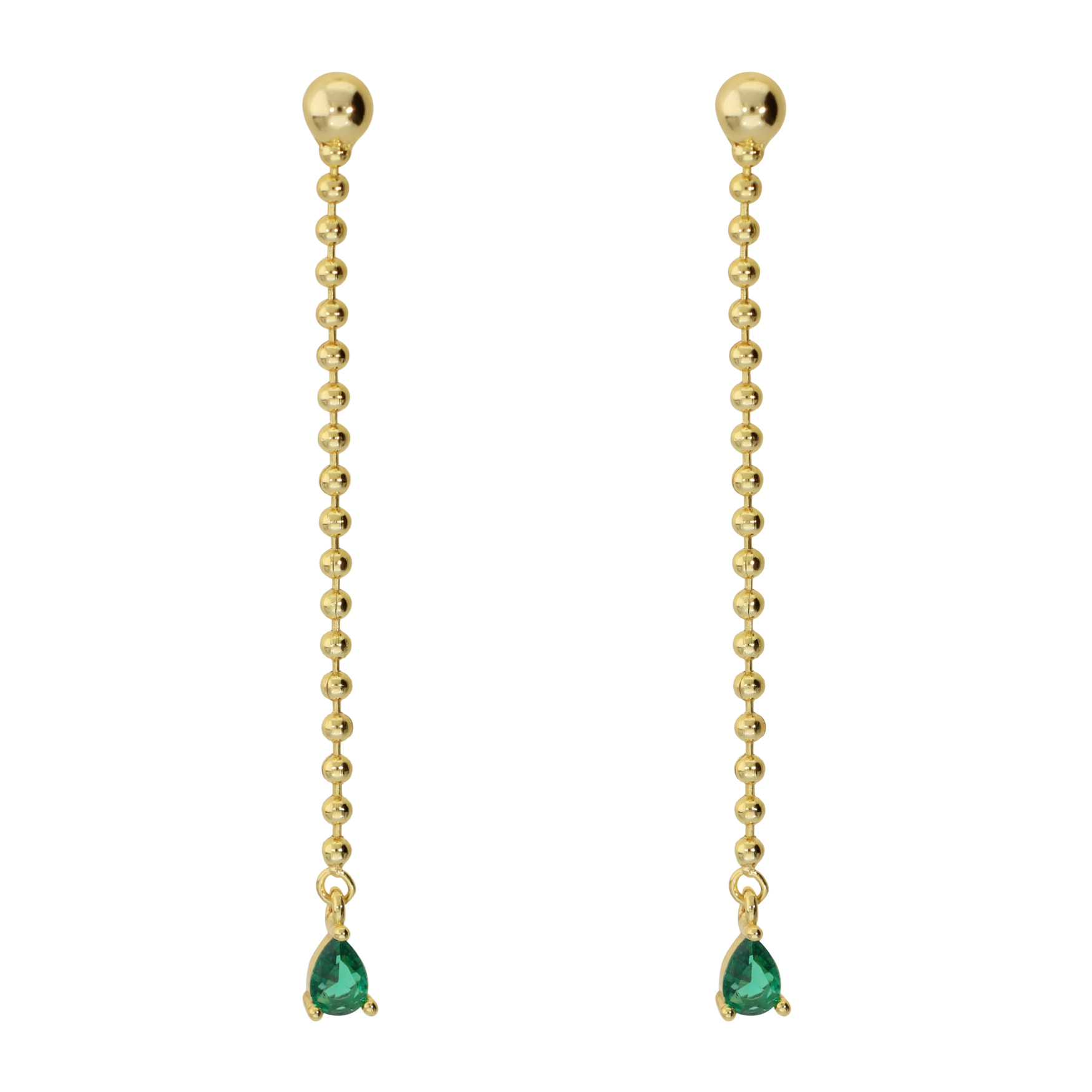 Orecchini Pendenti a Filo con Microbead Lucide e Cubic Zirconia a Goccia Verdi