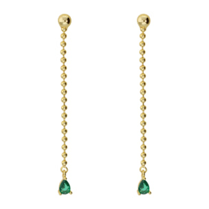 Orecchini Pendenti a Filo con Microbead Lucide e Cubic Zirconia a Goccia Verdi