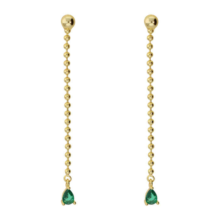 Orecchini Pendenti a Filo con Microbead Lucide e Cubic Zirconia a Goccia Verdi