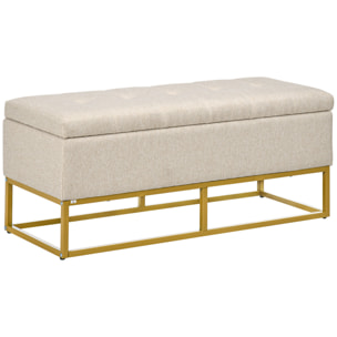 Banco de Almacenamiento Otomana Rectangular Tapizado de Lino con Tapa Abatible y Patas de Acero para Salón Dormitorio Habitación 110x44x48 cm Beige