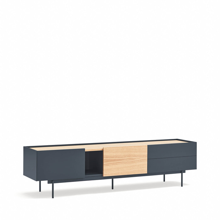 Mueble de televisión Otto 2 puertas y 2 cajones gris antracita y roble