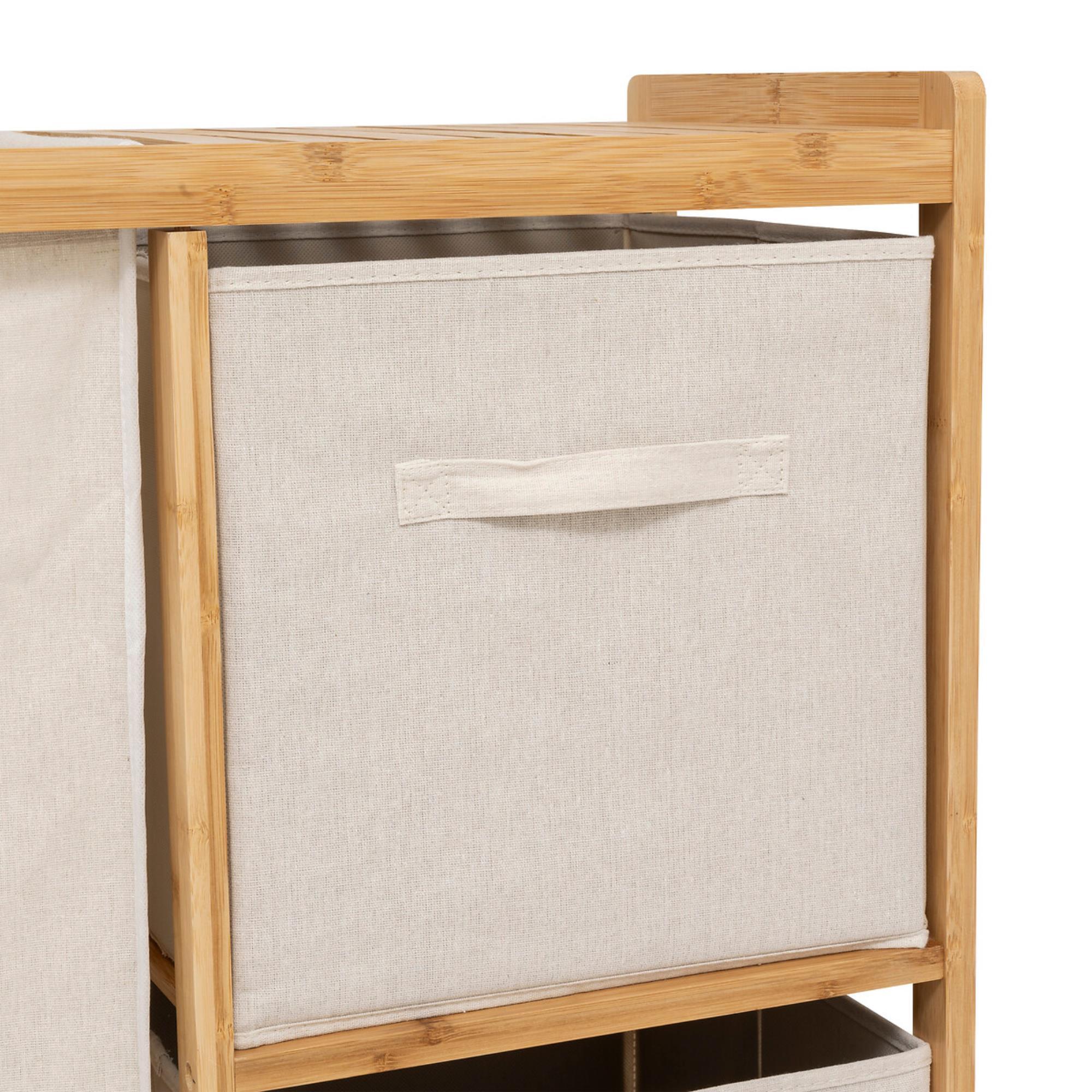 Estante Tidy Box con 1 cesto de ropa y 2 cestos de almacenamiento bambú beige
