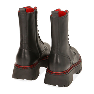 Botas militares de piel negro/rojo, tacón 4,5 cm.