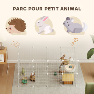 Cage parc enclos pour animaux domestiques L 146 x l 73 x H 73 cm modulable 2 niveaux 36 panneaux bords arrondis fil métallique blanc