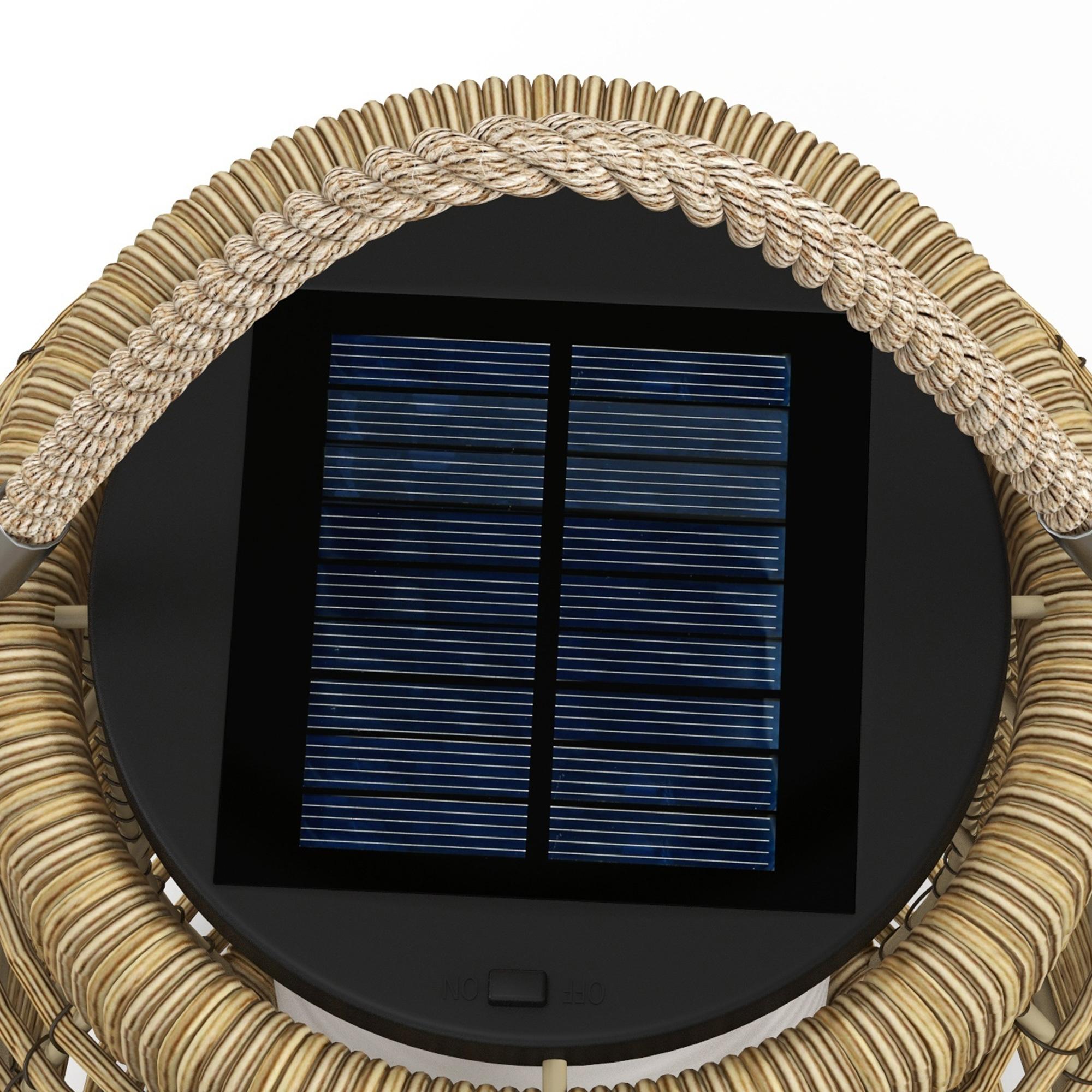 Linterna de Jardín de Ratán Farola Solar de Exterior con Panel Solar Luces LED Encendido y Apagado Automático para Interior y Exterior Ø18x37 cm Arena