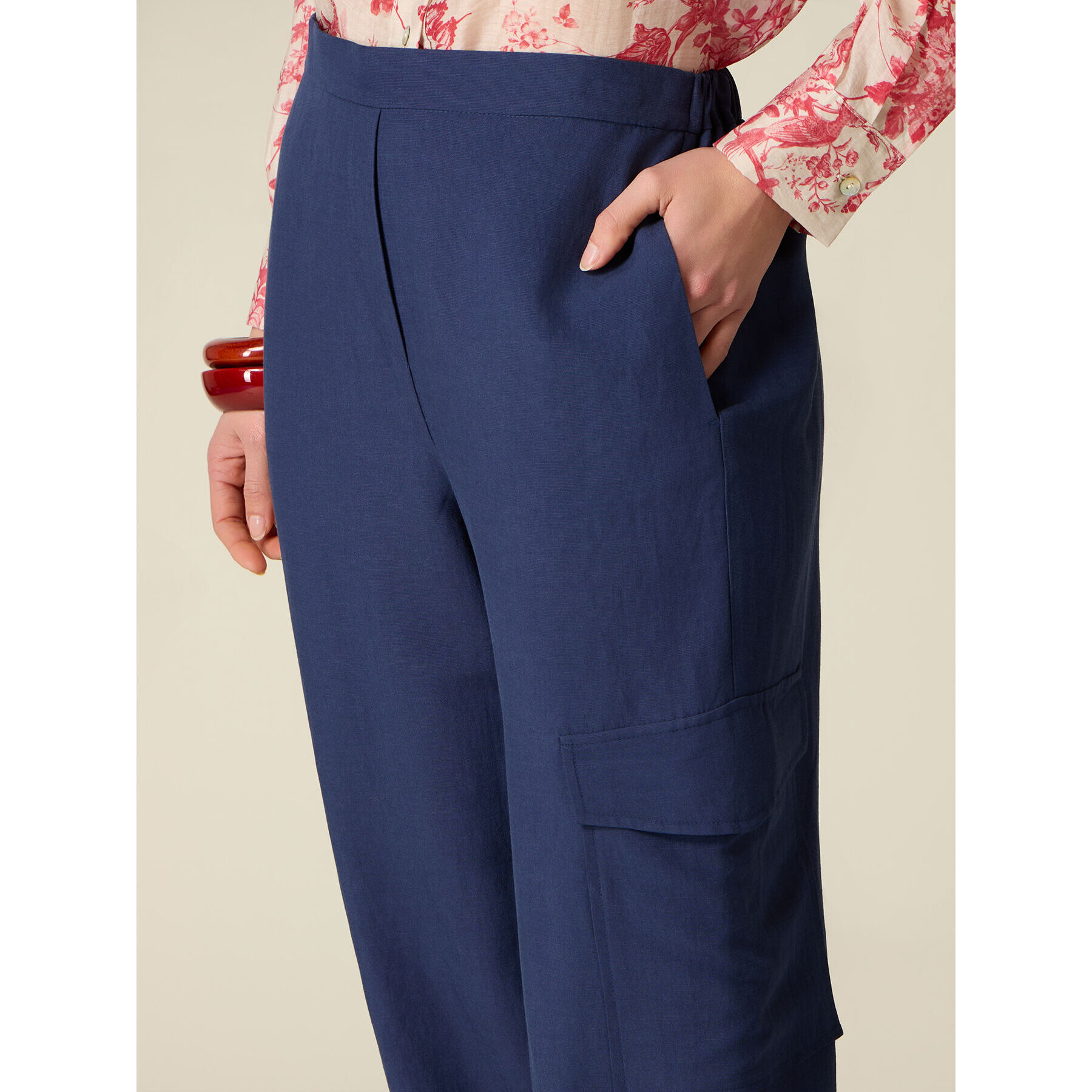 Oltre - Pantalones cargo de lino/viscosa - Azul