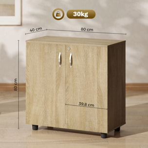 Armoire de bureau verrouillable 2 portes étagère effet bois clair