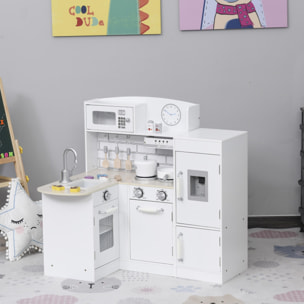 Cuisine bois jeu d'imitation - cuisine enfant - nombreux accessoires & rangements inclus - MDF pin blanc