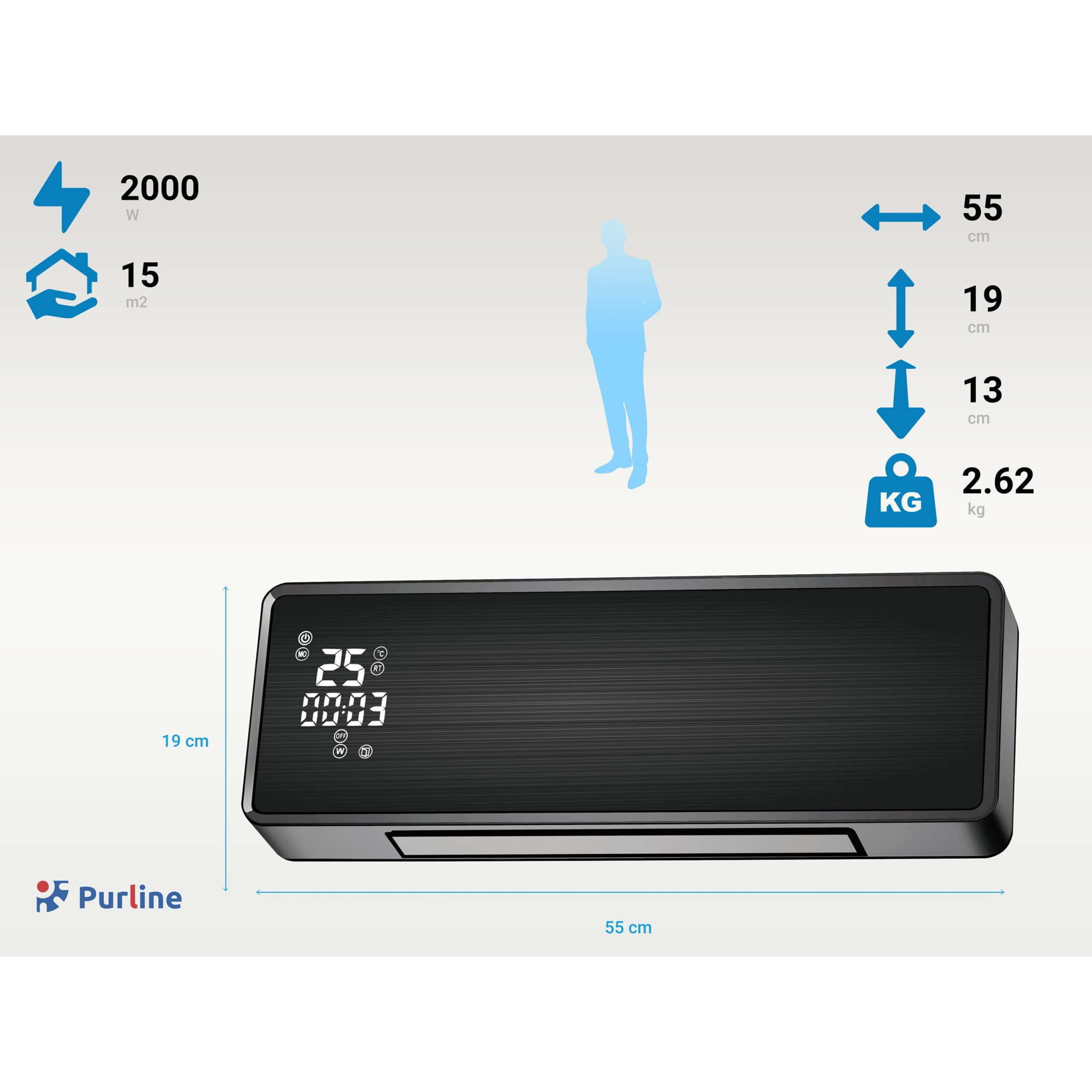 Calefactor split mural 2000 W con control WIFI y temporizador HOTI M100 PURLINE