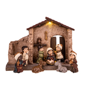 NativitÃ Con Capanna E Luce A Led 9 Pezzi. Altezza 16,5 Cm - Pezzi 1 - 38,5X29X19cm - Colore: Verde - Bianchi Dino - Articoli Natalizi