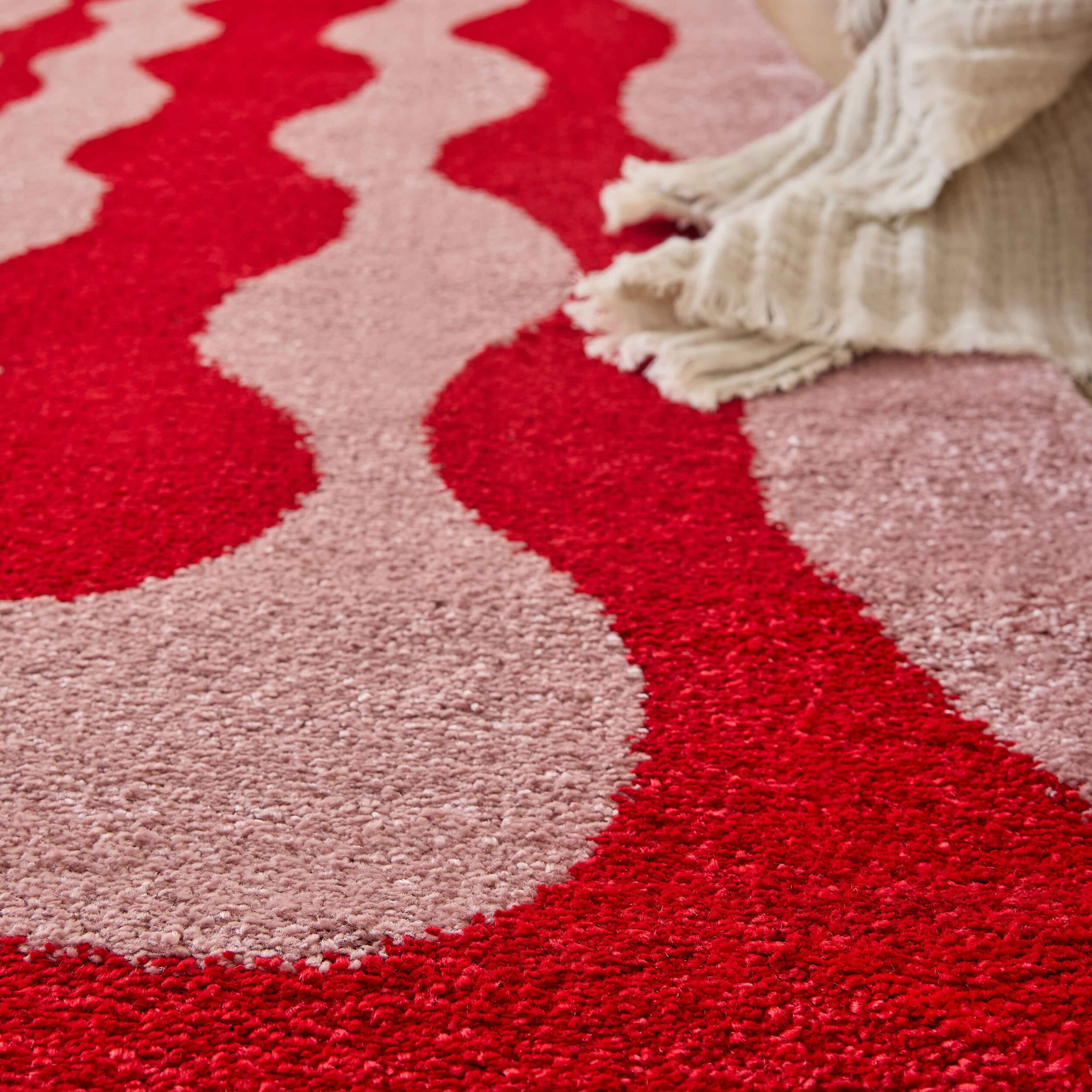 GROOVY - Tapis coloré style seventies - Confortable et moelleux - Rouge