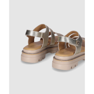 Sandalias de Piel - Platino - Tacón: Bajo