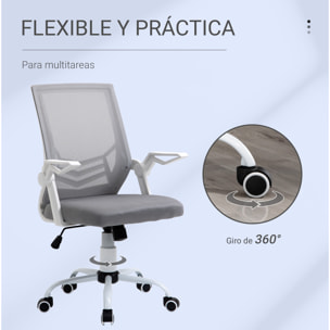 Vinsetto Silla de Oficina Ergonómica Silla Escritorio Giratoria con Altura Ajustable Reposabrazos Abatible Soporte Lumbar Transpirable para Adolescentes Adultos 62,5x55x94-104 cm Gris