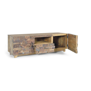 Mueble TV de Madera de Mango 180 Cm Estilo Boho Étnico Tallado