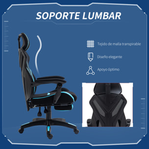 Vinsetto Silla Gaming con Reposapiés Retráctil Silla de Oficina Giratoria Reclinable con Reposacabezas y Altura Ajustable 65x65x119-129 cm Negro y Azul