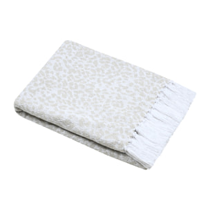 Plaid en coton à motif léopard tissé et franges - Naturel