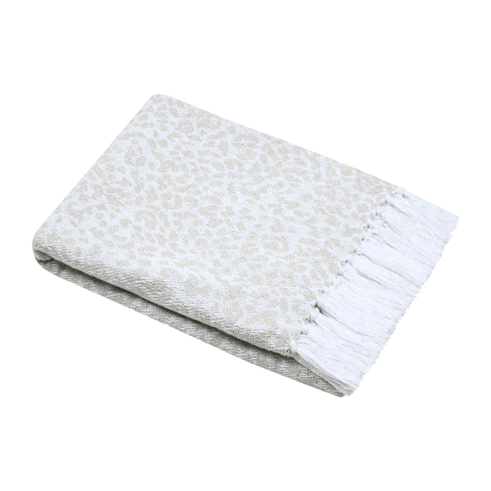 Plaid en coton à motif léopard tissé et franges - Naturel