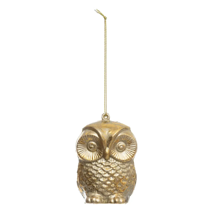 Décoration de sapin hibou brillant or 8cm