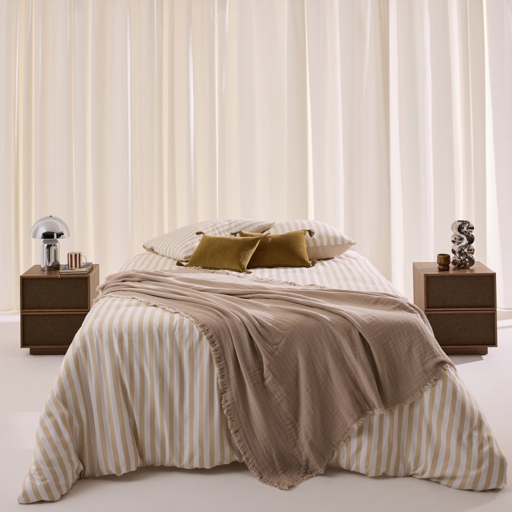 Table de chevet décor bois et tissu 2 tiroirs (lot de 2) KUBA