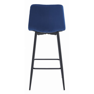 Set di 4 sgabelli bar Pozza in velluto blu e gambe nere