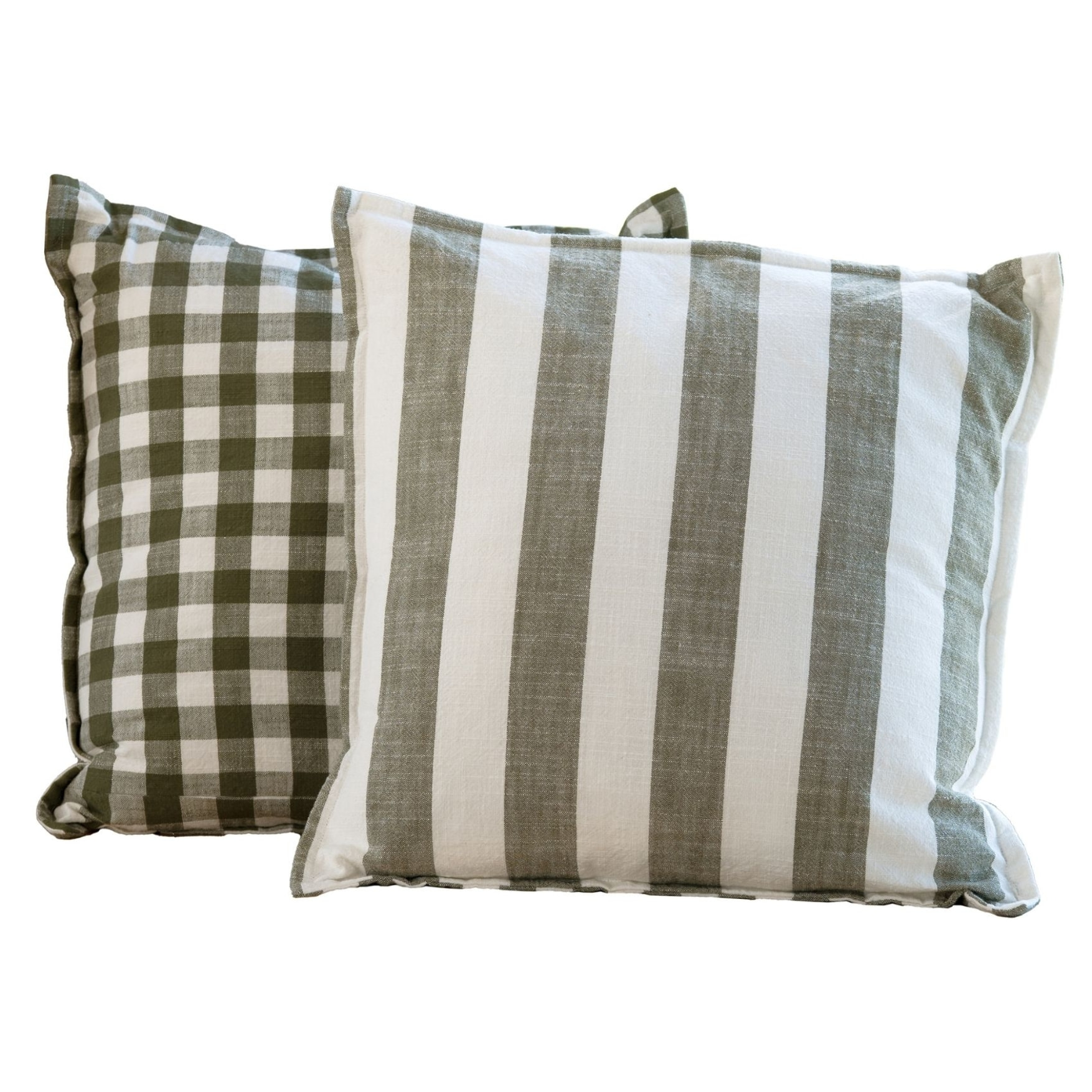 Housse de coussin 100% coton rayures et vichy LOURMARIN - Kaki