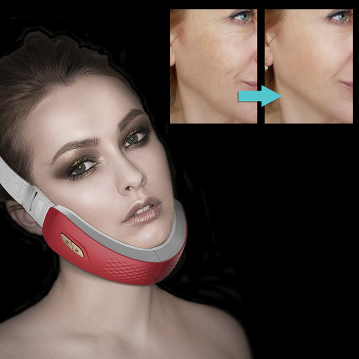 Cinturón facial de electroestimulación, con tratamiento de luz LED, vibración, EMS y terapia magnética de baja frecuencia. Con mando a distancia.