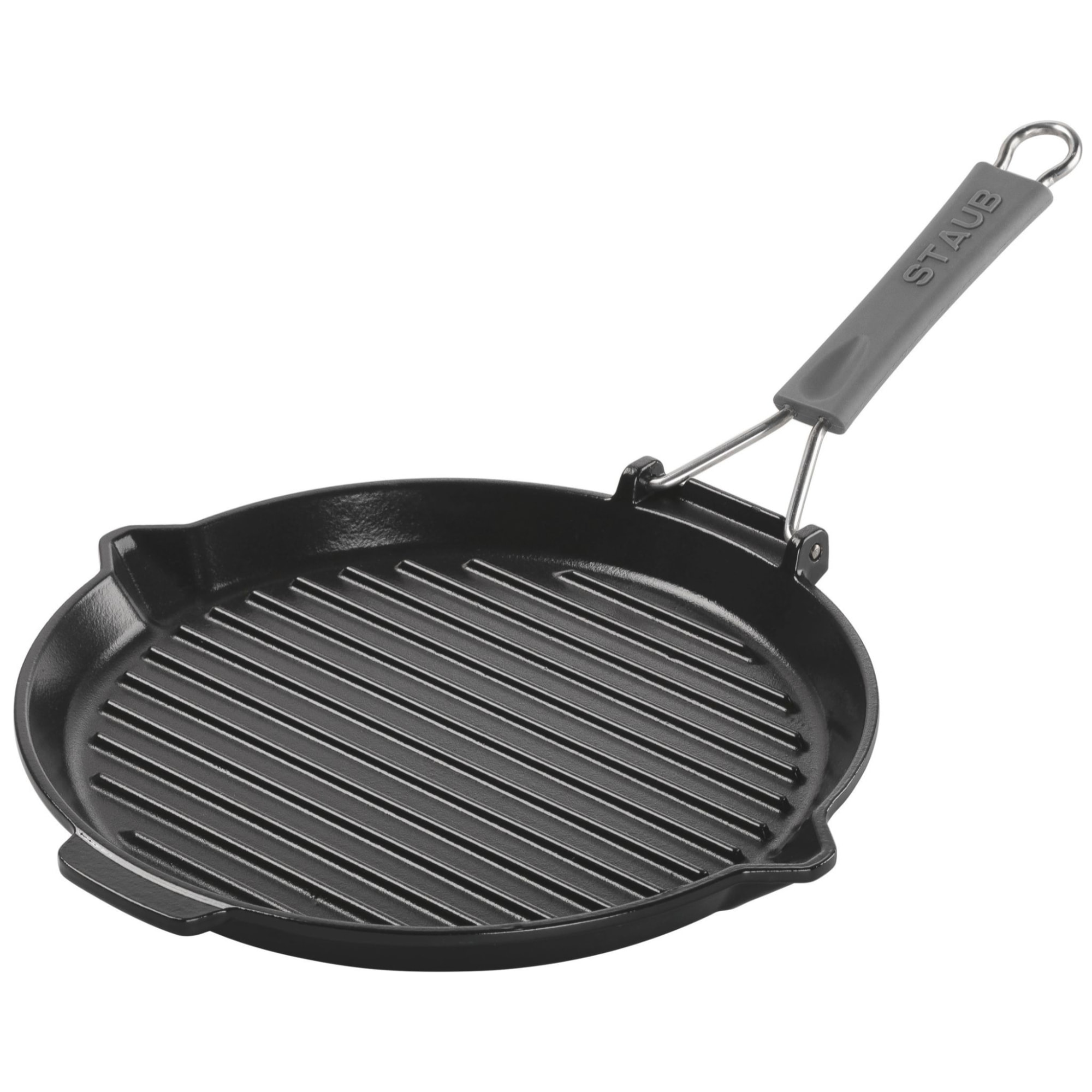 Gril en Fonte Staub, Carré,  24 cm, manche silicone, Noir Mat