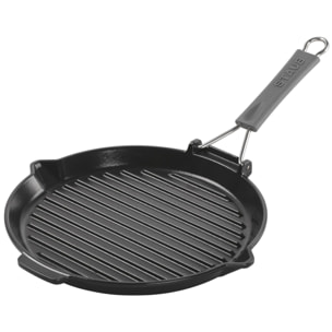Gril en Fonte Staub, Carré,  24 cm, manche silicone, Noir Mat