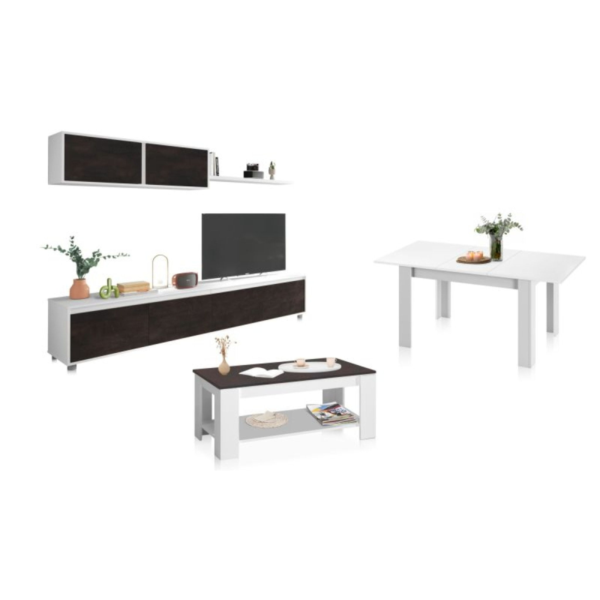 Pack salón con mesa de centro y mesa de comedor Arlet Max Blanco Artik (Blanco Mate) - Óxido