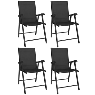 Pack de 4 Sillas de Camping Plegables, Sillas de Jardín Exterior con Respaldo Alto y Reposabrazos, Tela Textilene Transpirable y Marco de Acero para Terraza, Playa, 58x62x97 cm, Negro
