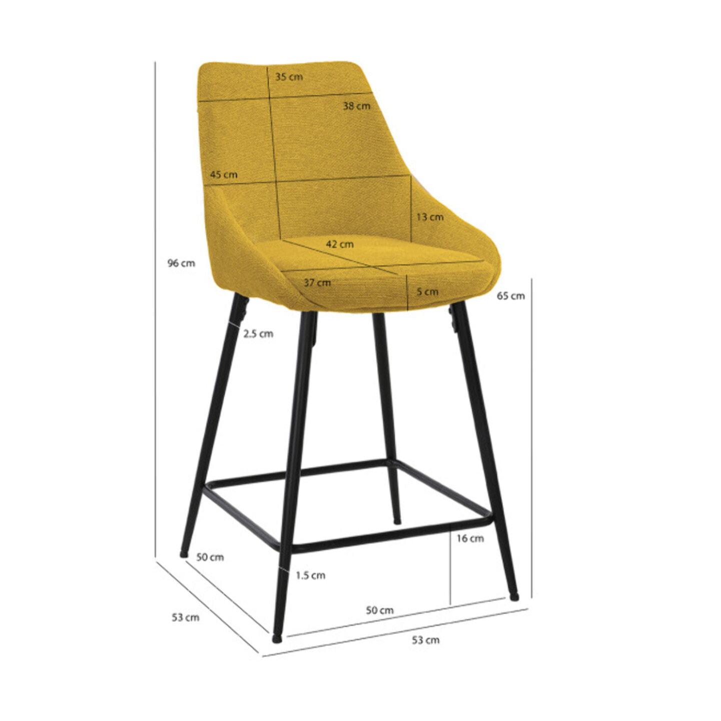 Chaise de bar en tissu avec pieds évasés en métal noir - MONDO