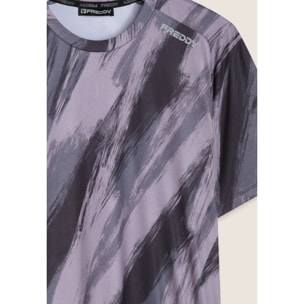 T-shirt stampata effetto pennellata in tessuto tech